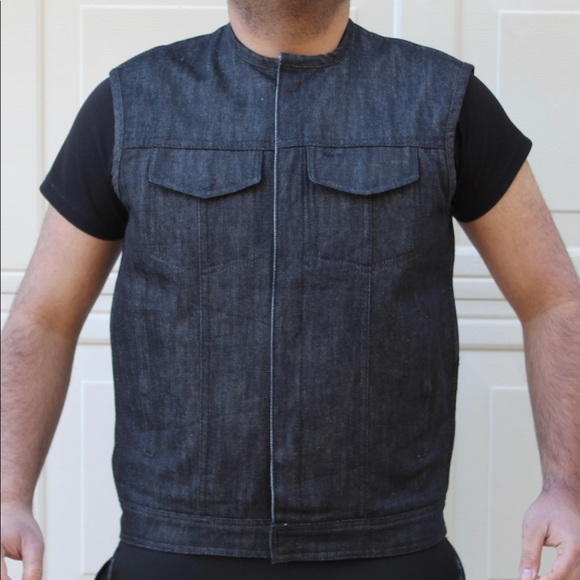 Men’s Motorcycle Denim Concealed Carry Vest - Picture 2 of 7